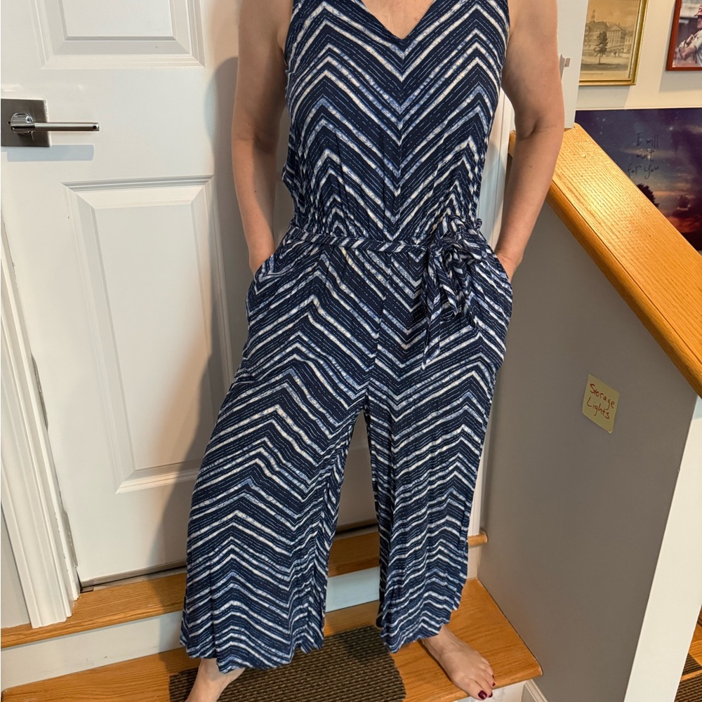 GAP Blue and White Chevron Jumpsuit